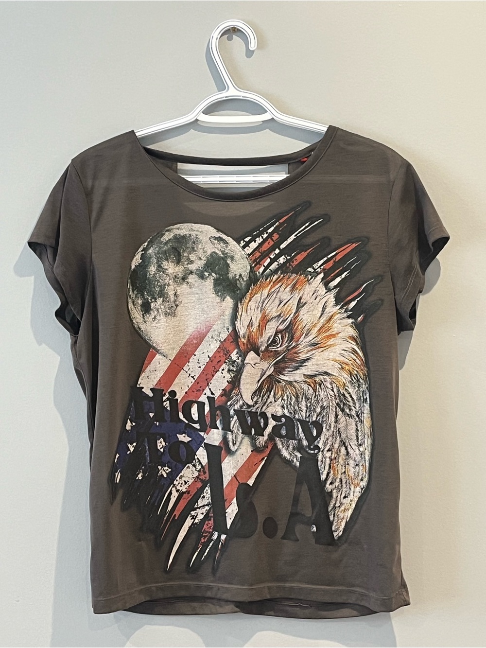 2000s Vintage Graphic Eagle Moon USA backless Tee “Highway To L.A.”
